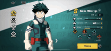 a screenshot of izuku midoriya 's profile in a video game