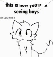 a pixel art drawing of a cat with the words `` this is now you 're seeing boys '' above it .