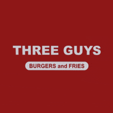 the logo for three guys burgers and fries on a red background