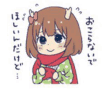 a cartoon of a girl with horns and a red scarf .