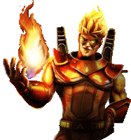 a man in a superhero costume is holding a fireball