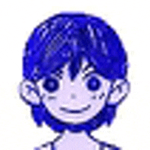 a pixel art drawing of a boy with blue hair and a white face .