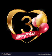 a gold heart with the number 3 and balloons for the 3rd anniversary