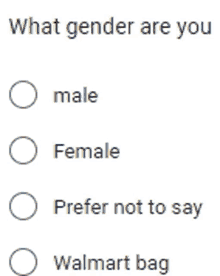 a screen that says what gender are you on it