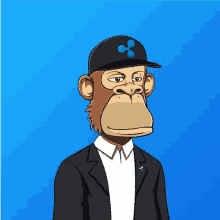 a cartoon of a monkey wearing a suit and a hat with a ripple logo