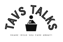 a logo for tavs talks shows a man at a podium