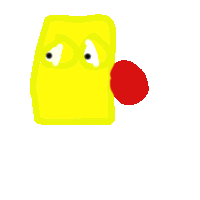 a cartoon drawing of a yellow block with a red circle around it .