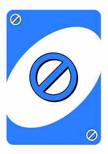 a blue playing card with a white circle and a black circle in the middle