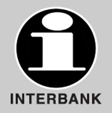 a black and white logo for interbank with the letter i in a circle .