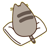 a cartoon cat laying on a pillow with its back to the camera