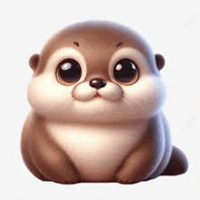 a cartoon otter with big eyes is sitting on a white background .