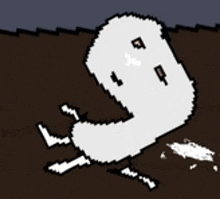 a pixel art drawing of a ghost with a b on its face