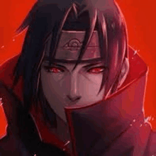 itachi uchiha from naruto is wearing a headband and a red jacket .