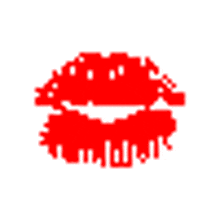 a pixel art illustration of a red kiss on a white background .