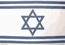 a blue and white flag with a star of david