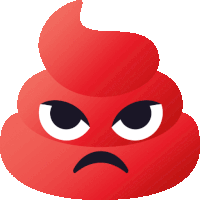 a red poop with an angry face on a white background