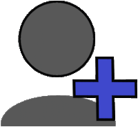 a gray circle with a blue plus sign on it