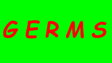 the word germs is written in red on a green background