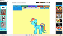 a computer screen showing a pony with a rainbow mane