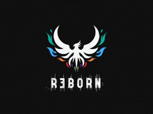 a logo with a bird and the word reborn on it