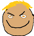 a cartoon drawing of a man 's face with a smiley face and an angry look on his face .