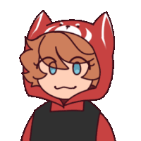 a cartoon of a girl wearing a red cat hoodie