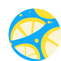 a blue circle with yellow slices on it