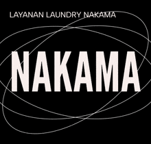 a logo for layanan laundry nakama with white letters on a black background