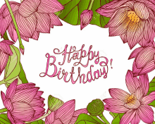 a birthday card with pink lotus flowers and the words happy birthday