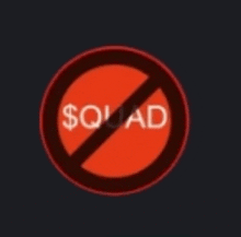 a red circle with the word squad written inside