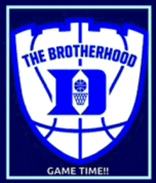 a blue and white basketball logo with the words the brotherhood game time