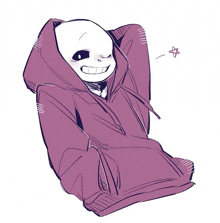 a drawing of a person in a purple hoodie