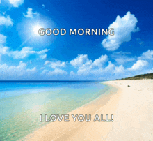 a beach with the words " good morning i love you all "