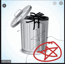 a trash can with a pentagram drawn on the side