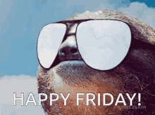 a picture of a sloth wearing sunglasses and the words happy friday