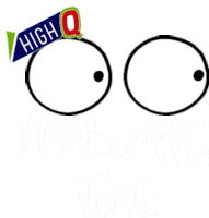 a cartoon drawing of a pair of eyes with the words high q homework tanks below them