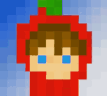 a pixel art drawing of a person wearing a red hat