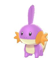 a purple and orange pokemon with a long tail is sitting on a white surface .