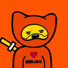 a cartoon cat wearing a ninja costume and holding a sword