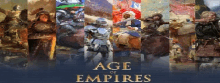 a poster for age of empires shows a collage of pictures