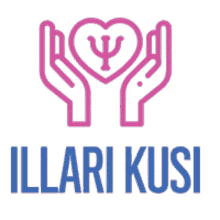 a logo for illari kusi shows two hands holding a heart with the letter p on it