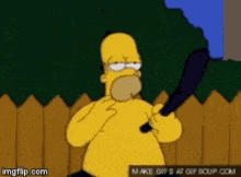 homer simpson from the simpsons is holding a bat .