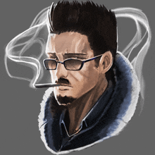 a man with glasses is smoking a cigarette