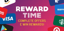 an advertisement for reward time complete offers and win rewards