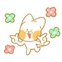 a cartoon cat is surrounded by flowers and giving a peace sign