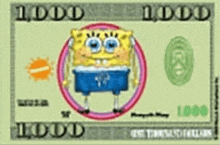 a picture of spongebob squarepants on a dollar bill