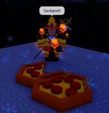 a cartoon character with skulls and a sword says jackpot