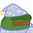 a cartoon frog wearing a sleep hat and sleeping .