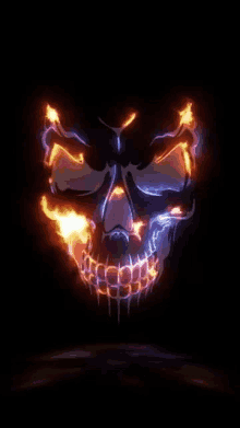 a glowing skull with flames coming out of it 's mouth .