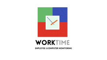 a logo for worktime employee and computer monitoring with a clock in the middle